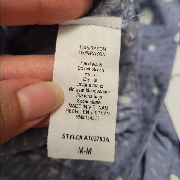 LUMIERE Blue Polka-dot Longsleeve Blouse Size Medium - Picture 5 of 8